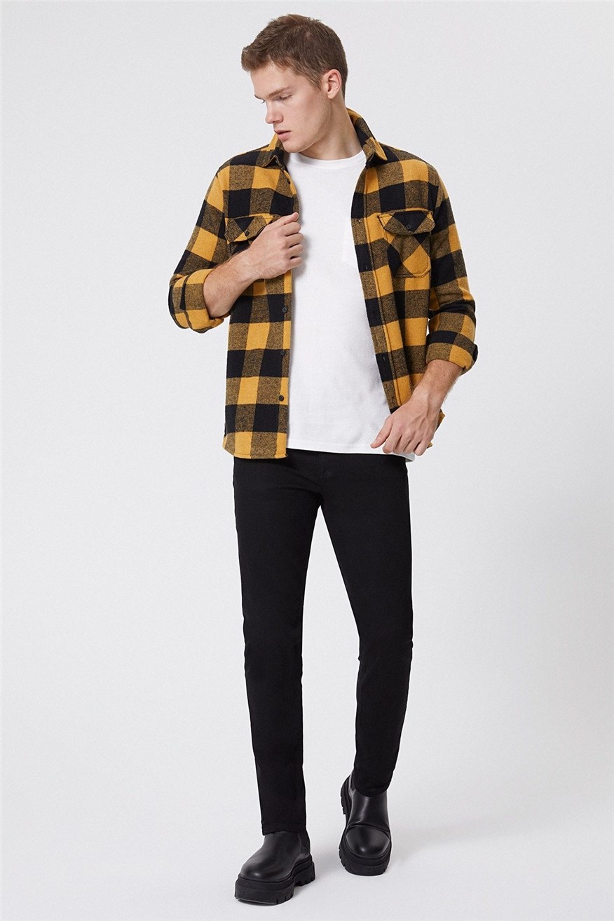 Lee Cooper Erkek Gömlek 221 LCM 241021 Hardal-Siyah