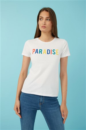 Fashion Friends Kadın T-Shirt 22Y0038K1 Ekru / Ecru