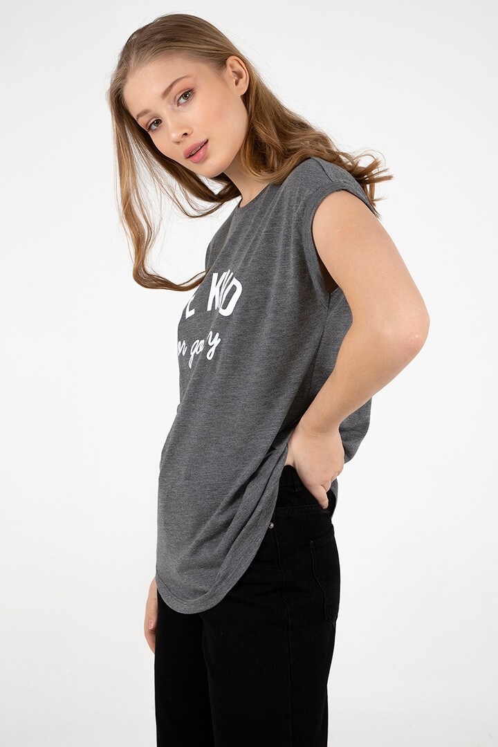 Fashion Friends Kadın T-Shirt 22Y0039K1 Antrasit / Anthracite