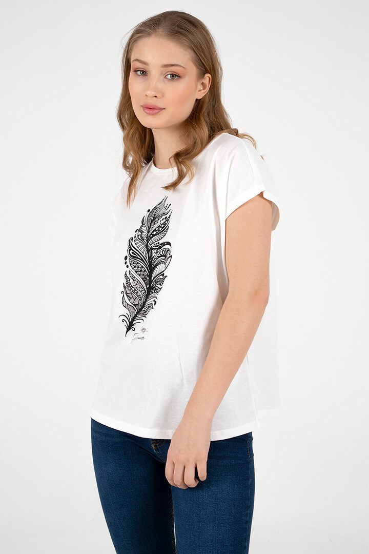 Fashion Friends Kadın T-Shirt 22Y0081K1 Ekru / Ecru