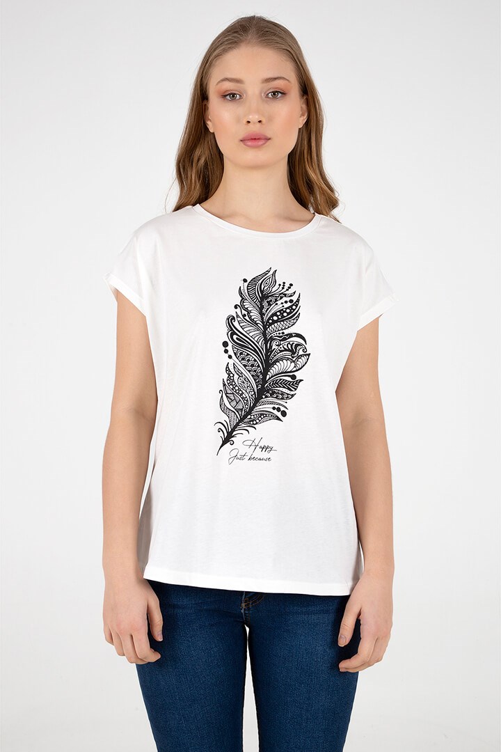 Fashion Friends Kadın T-Shirt 22Y0081K1 Ekru / Ecru