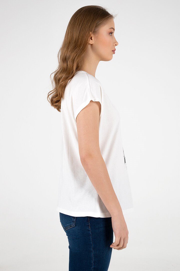 Fashion Friends Kadın T-Shirt 22Y0081K1 Ekru / Ecru