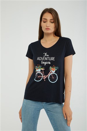 Fashion Friends Kadın T-Shirt 22Y0100K1 Lacivert / Navy