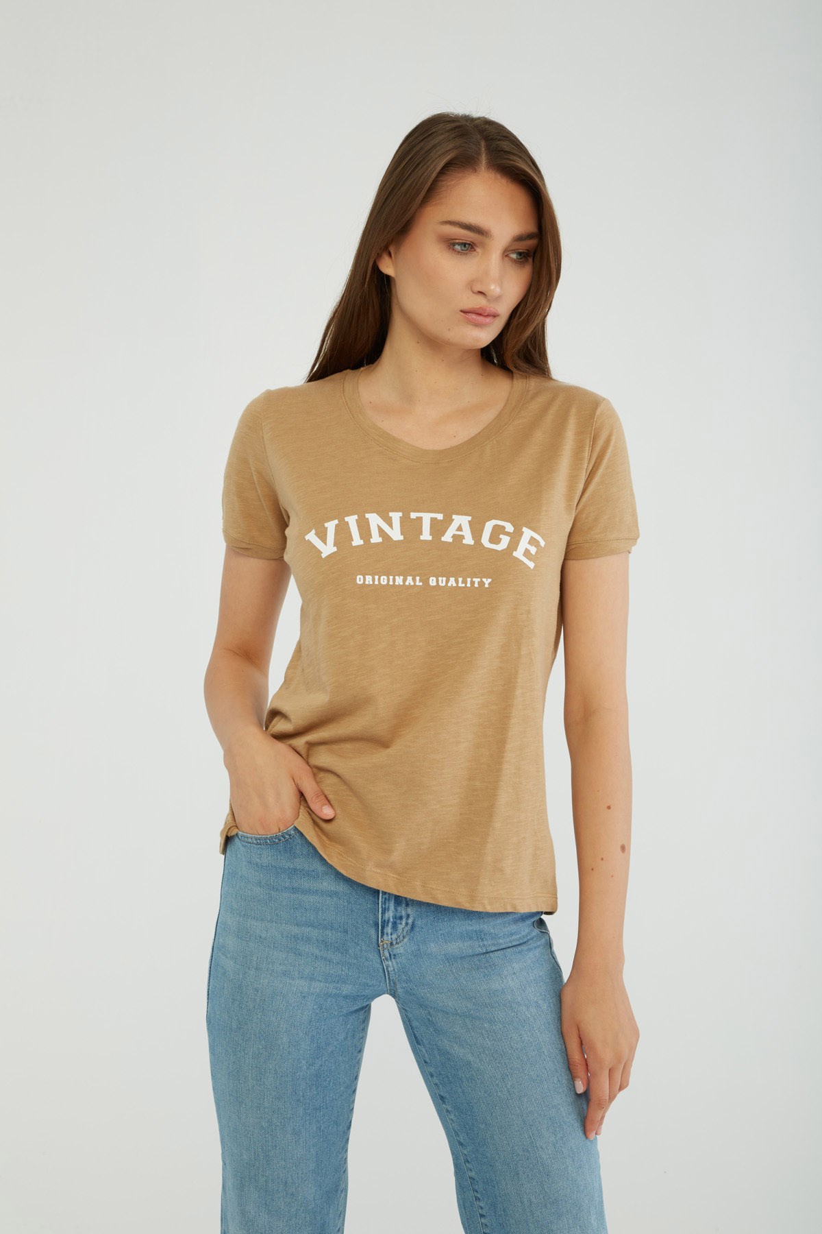 Fashion Friends Kadın T-Shirt 22Y0104K1 Vizon / Vizon