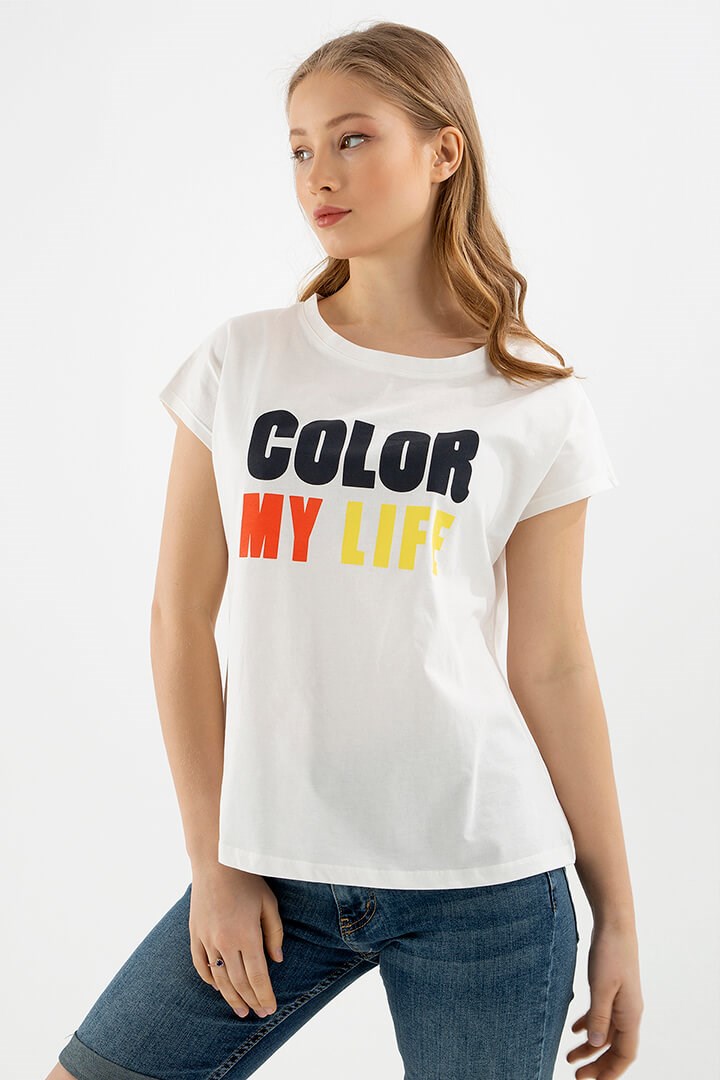 Fashion Friends Kadın T-Shirt 22Y0105K1 Ekru / Ecru