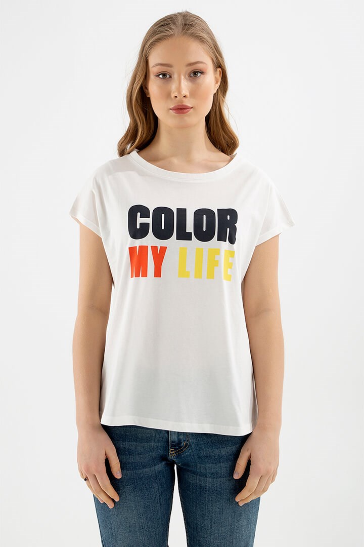 Fashion Friends Kadın T-Shirt 22Y0105K1 Ekru / Ecru