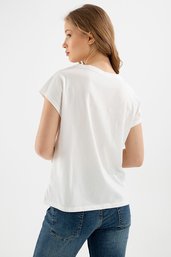 Fashion Friends Kadın T-Shirt 22Y0105K1 Ekru / Ecru