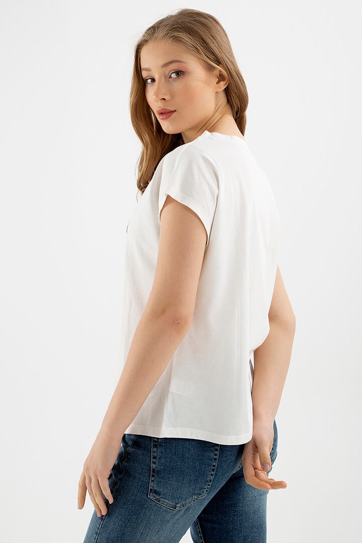 Fashion Friends Kadın T-Shirt 22Y0105K1 Ekru / Ecru