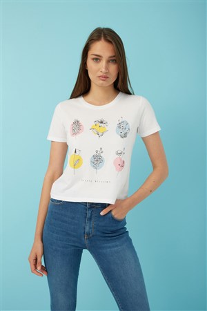 Fashion Friends Kadın T-Shirt 22Y0107K1 Ekru / Ecru