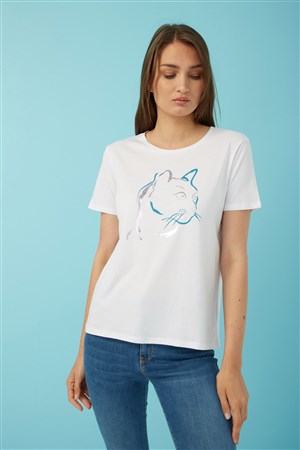 Fashion Friends Kadın T-Shirt 22Y0140K1 Beyaz / White