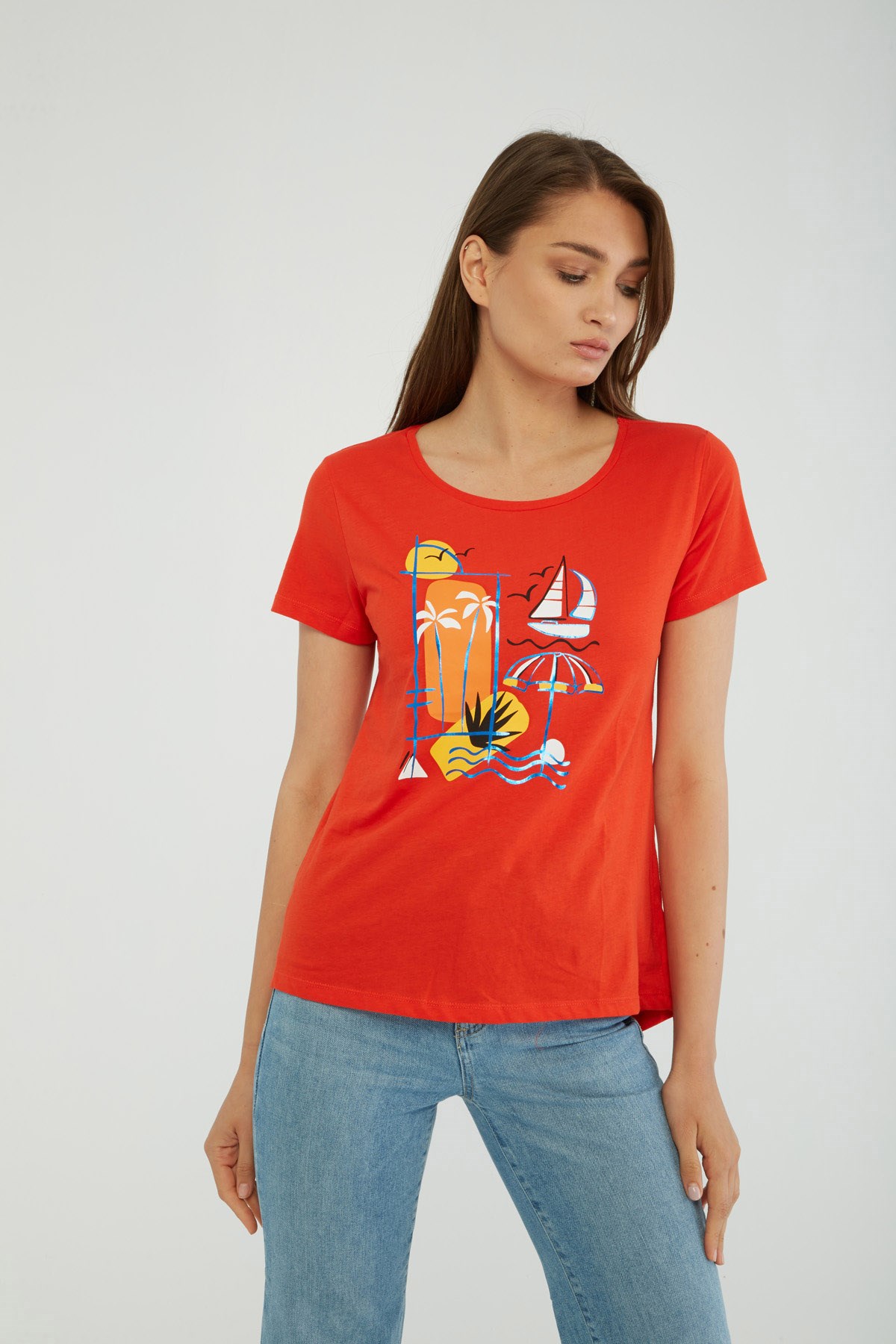 Fashion Friends Kadın T-Shirt 22Y0160K1 Kırmızı / Red