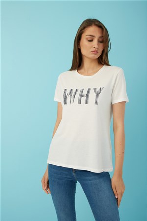 Fashion Friends Kadın T-Shirt 22Y0187K1 Ekru / Ecru