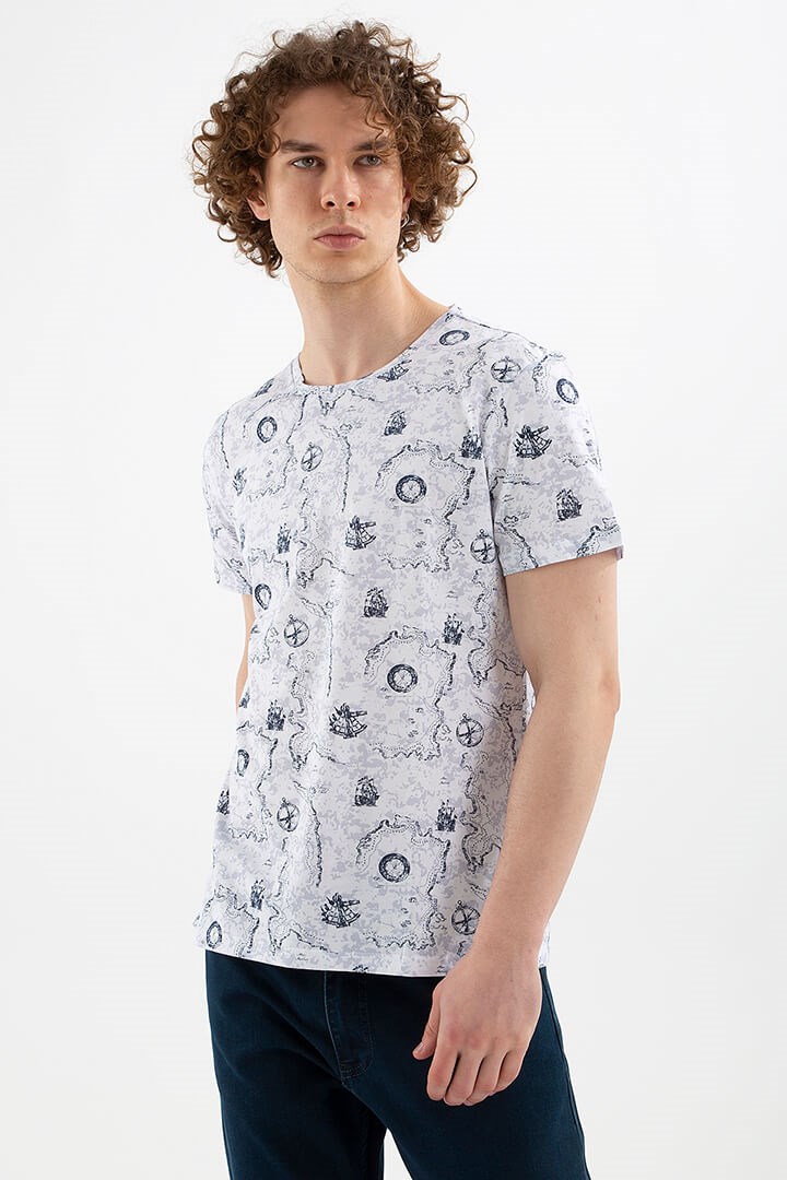 Fashion Friends Erkek T-Shirt 22Y0234E1 Beyaz Desenli
