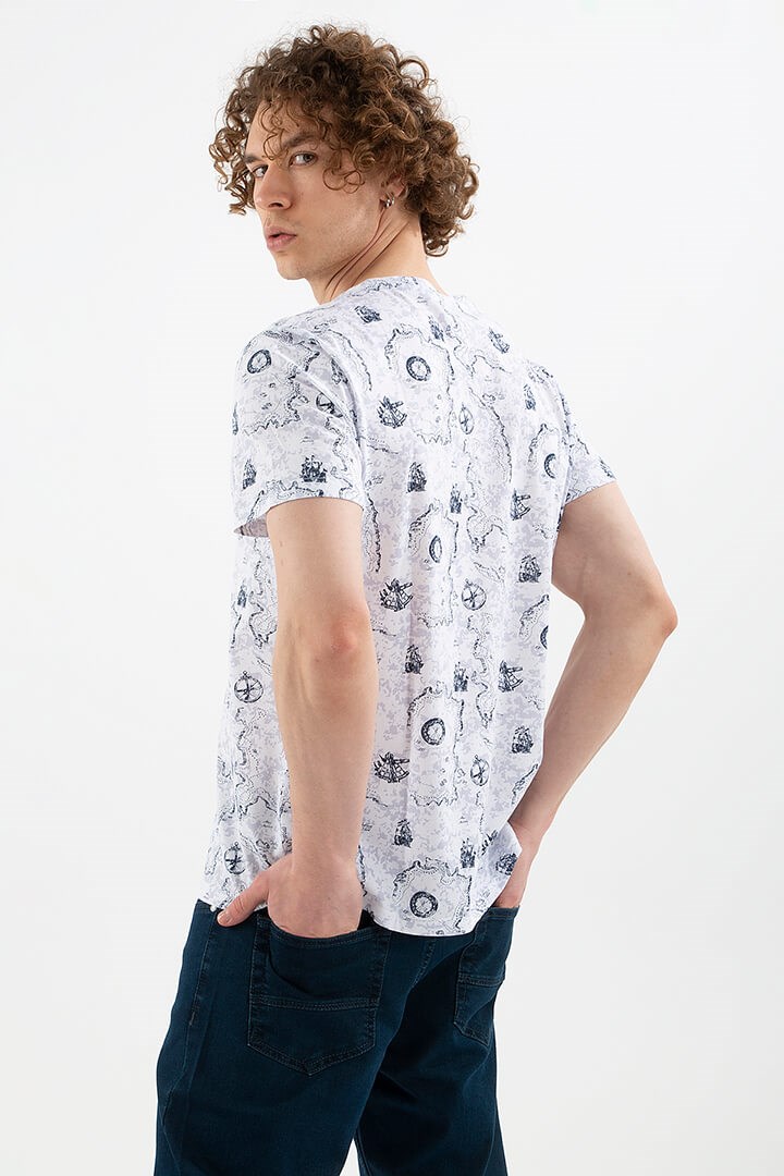 Fashion Friends Erkek T-Shirt 22Y0234E1 Beyaz Desenli