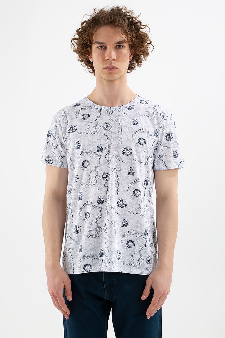 Fashion Friends Erkek T-Shirt 22Y0234E1 Beyaz Desenli