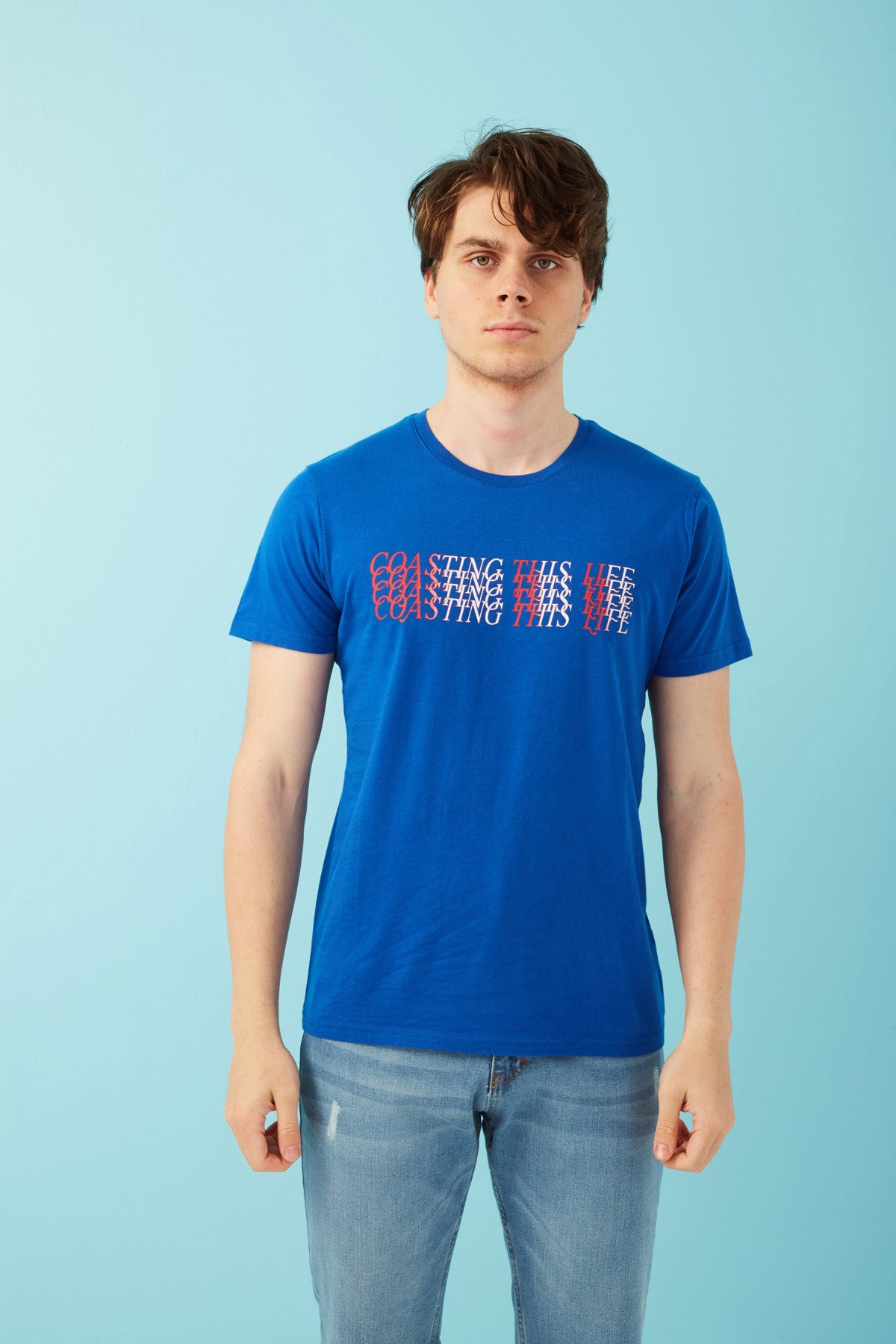 Fashion Friends Erkek T-Shirt 22Y0274E1 Saks / Sax
