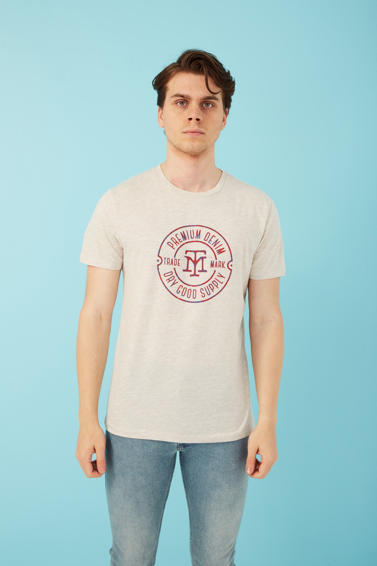 Fashion Friends Erkek T-Shirt 22Y0297E1 Bej Melange