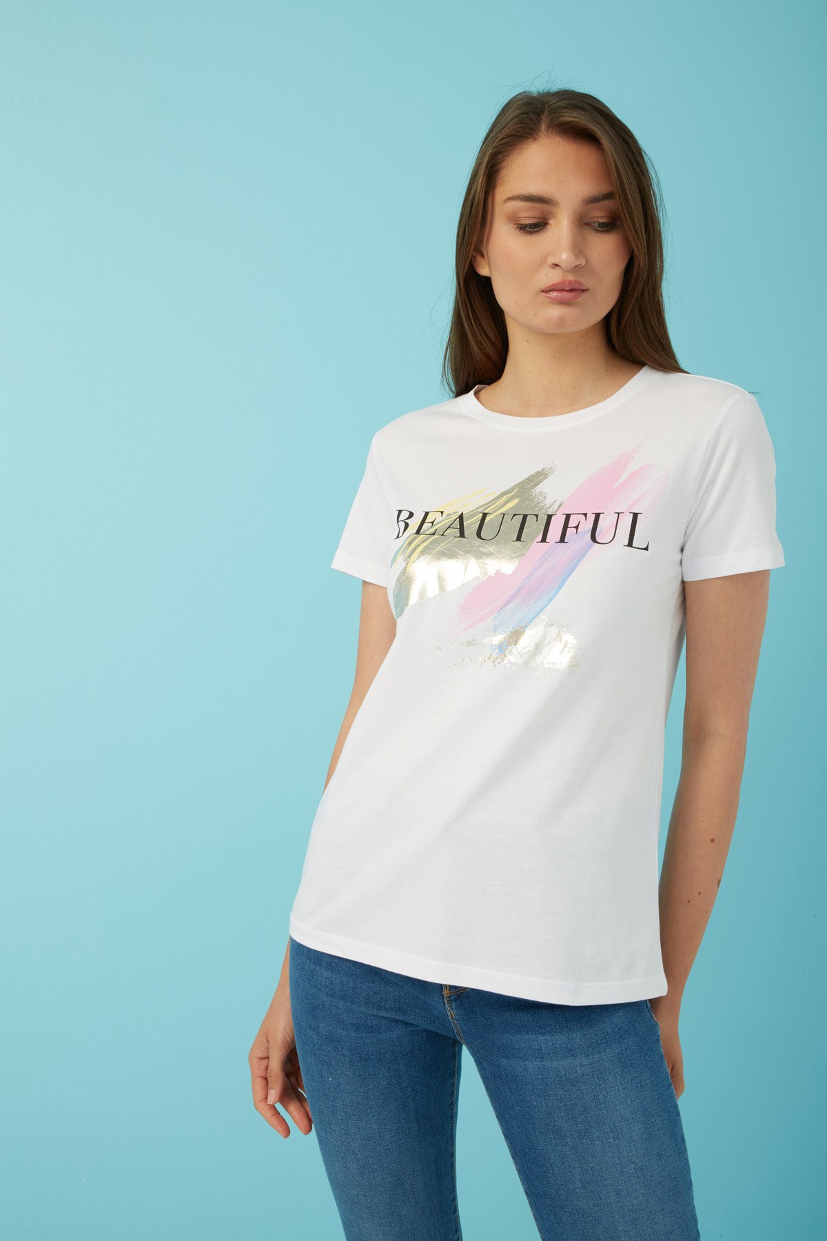 Fashion Friends Kadın T-Shirt 22Y0436K1 Beyaz / White