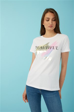 Fashion Friends Kadın T-Shirt 22Y0436K1 Beyaz / White