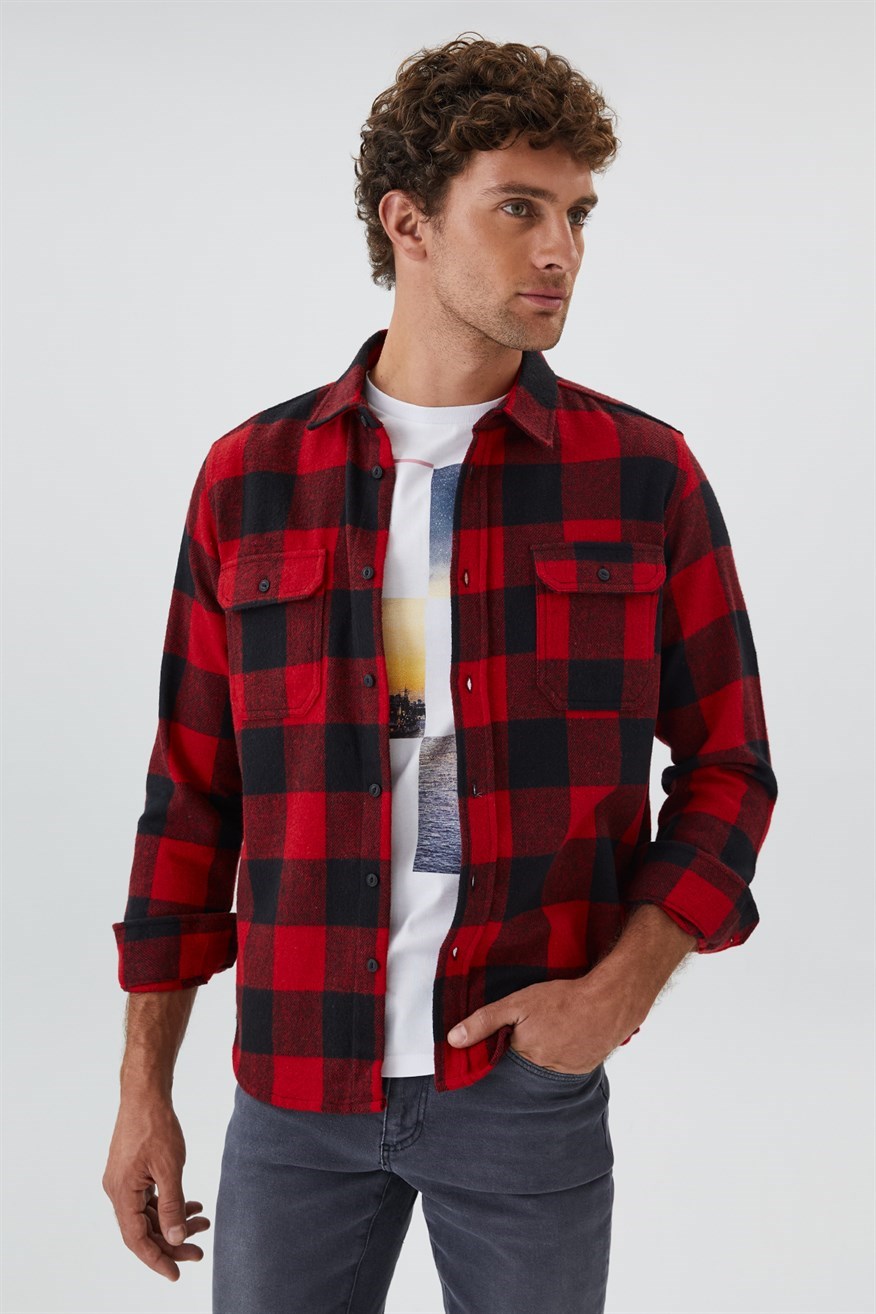 Lee Cooper Erkek Gömlek 231 LCM 241035 Kırmızı-Siyah