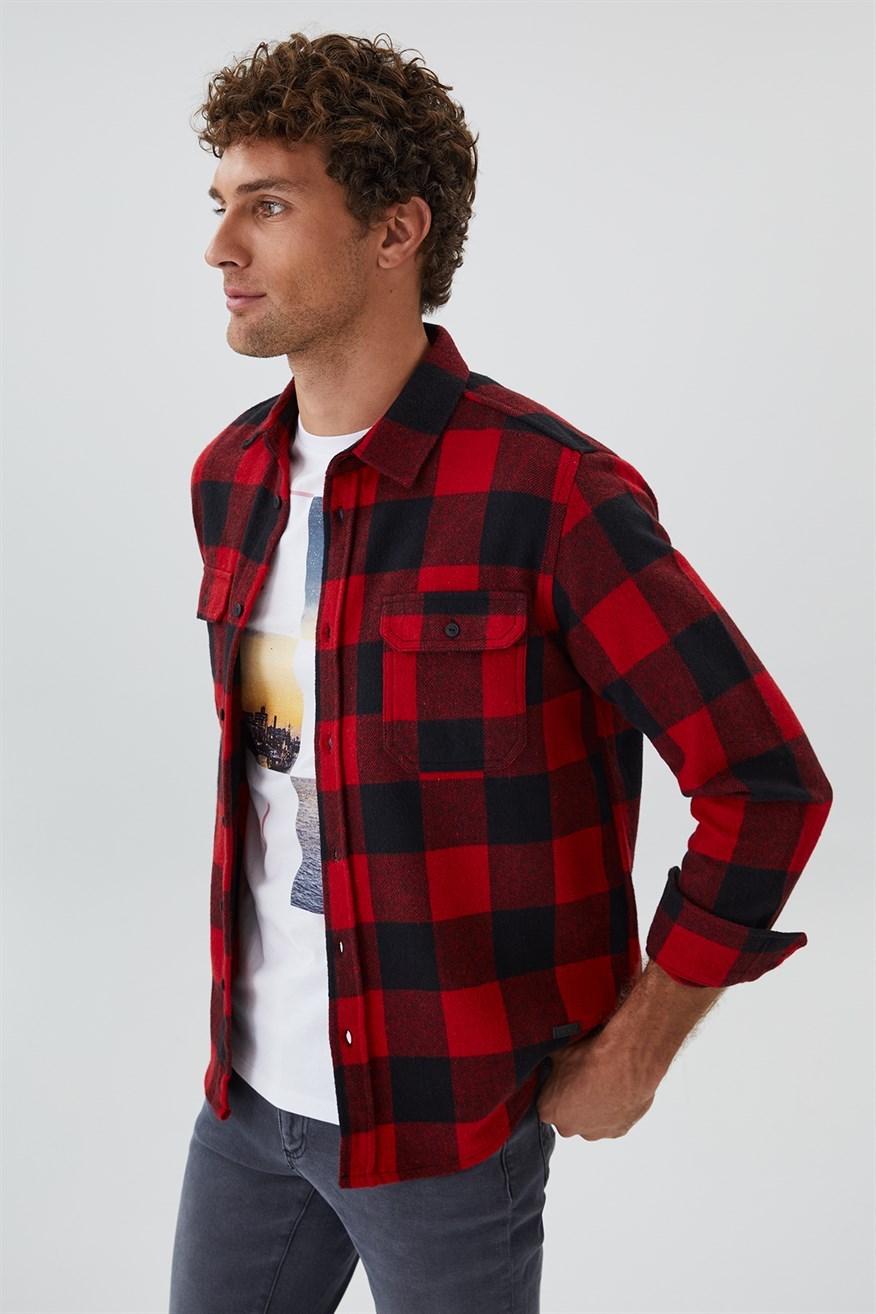 Lee Cooper Erkek Gömlek 231 LCM 241035 Kırmızı-Siyah