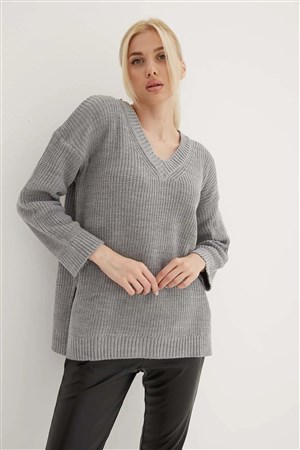 Fashion Friends Kadın Kazak 23K0145K1 Gri Melanj