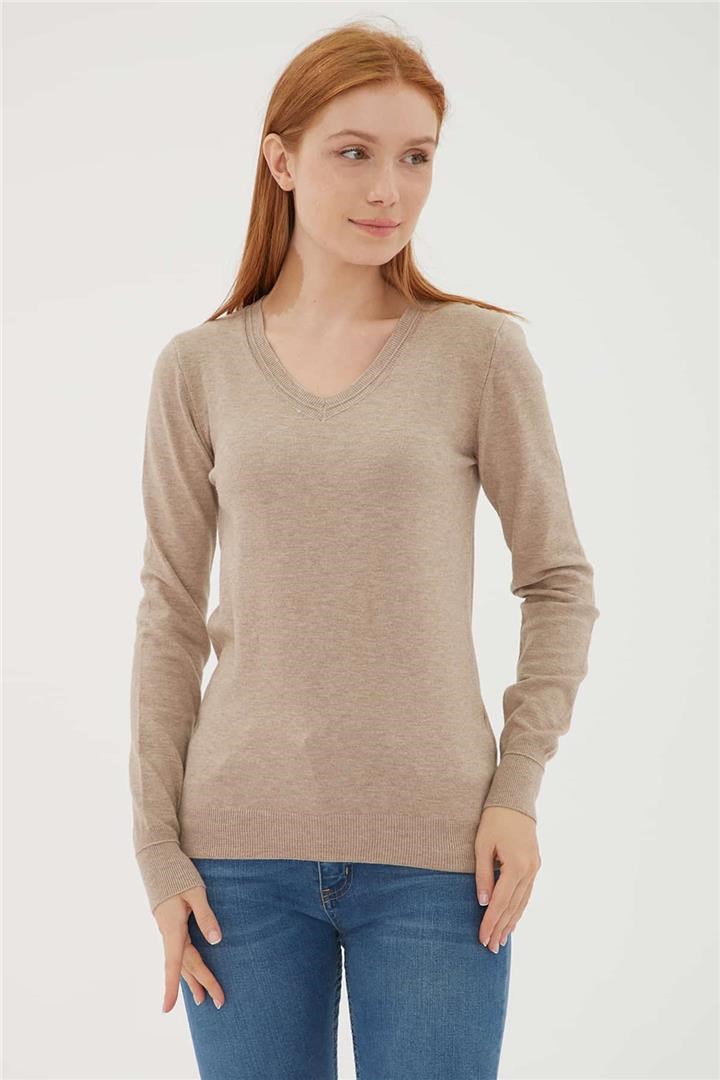 Fashion Friends Kadın Kazak 23K0778K1 Vizon Melanj