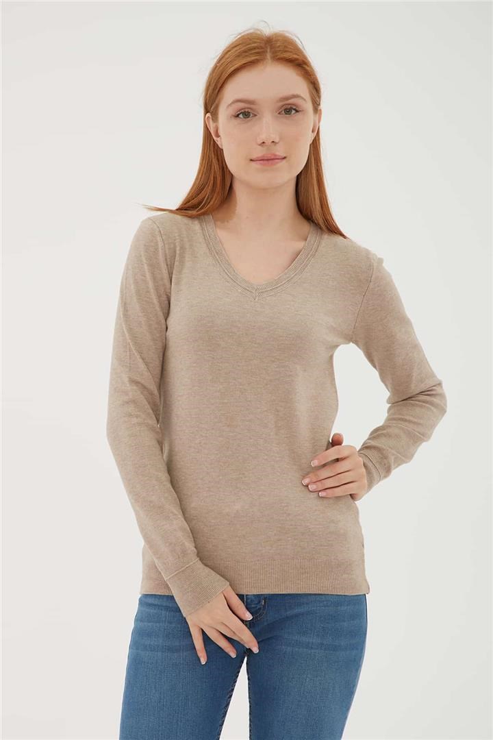 Fashion Friends Kadın Kazak 23K0778K1 Vizon Melanj