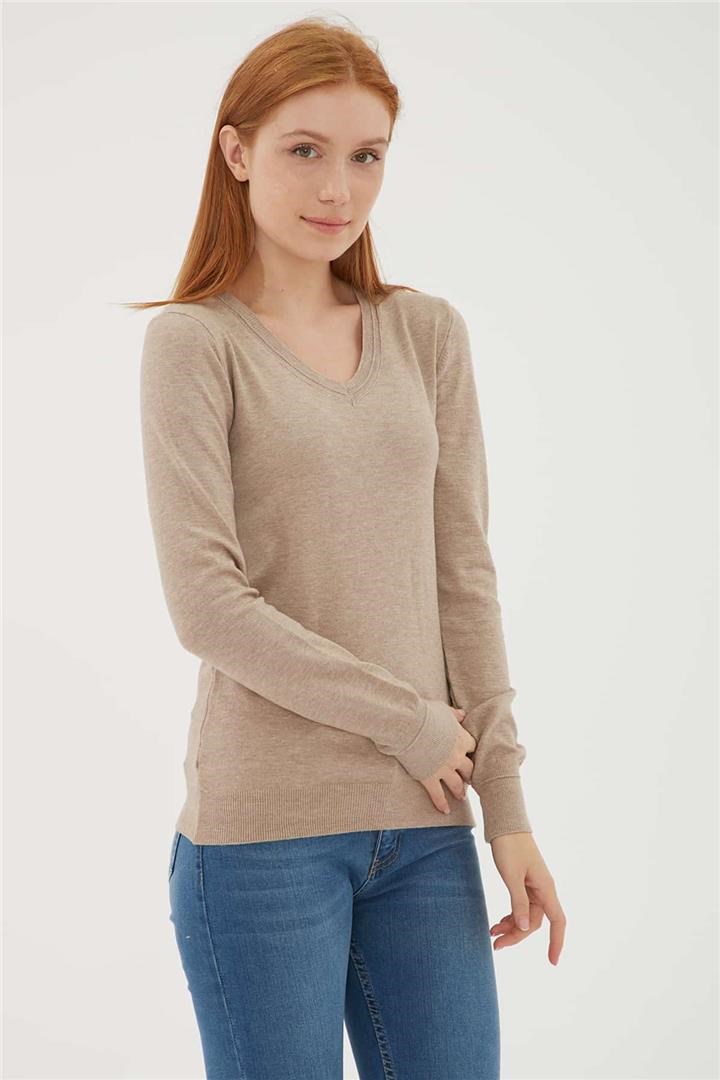 Fashion Friends Kadın Kazak 23K0778K1 Vizon Melanj