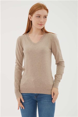 Fashion Friends Kadın Kazak 23K0778K1 Vizon Melanj