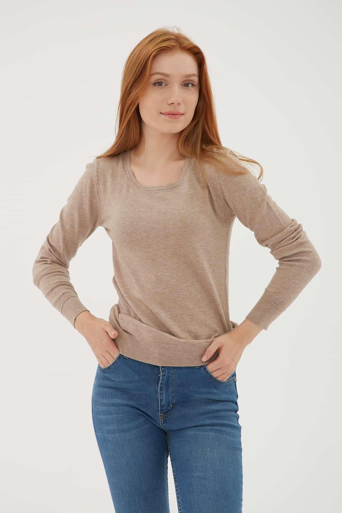 Fashion Friends Kadın Kazak 25K0779K1 Vizon Melanj