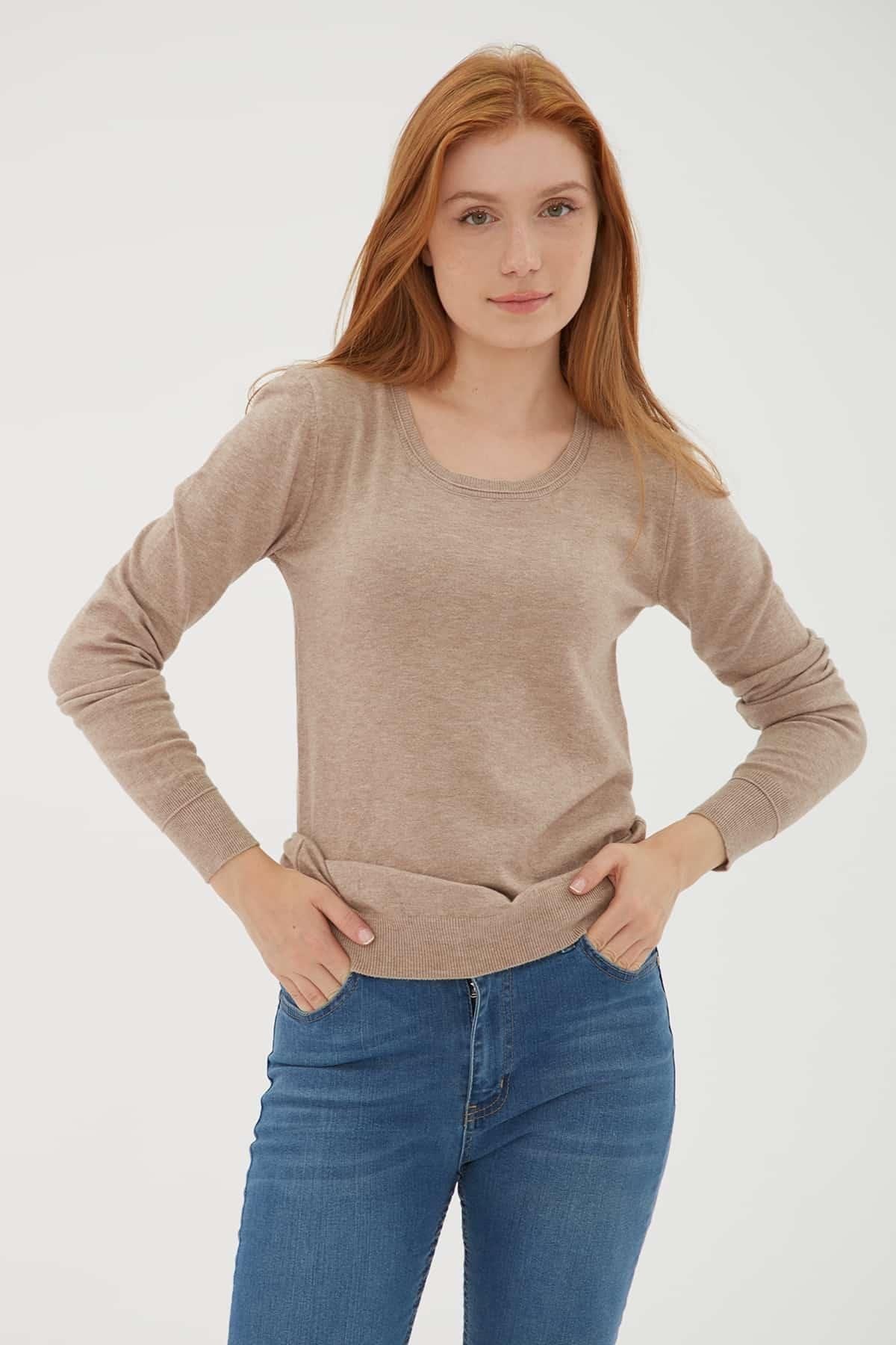 Fashion Friends Kadın Kazak 25K0779K1 Vizon Melanj