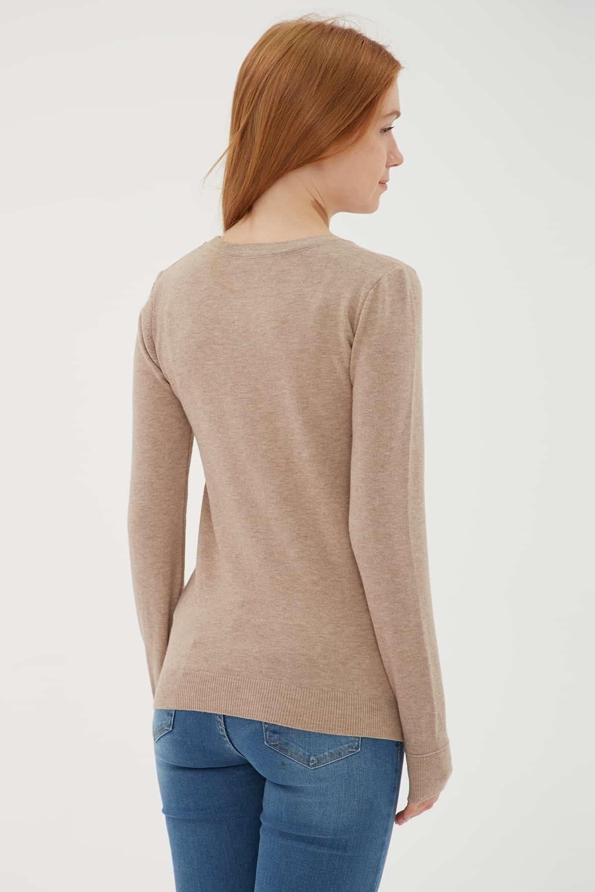 Fashion Friends Kadın Kazak 25K0779K1 Vizon Melanj