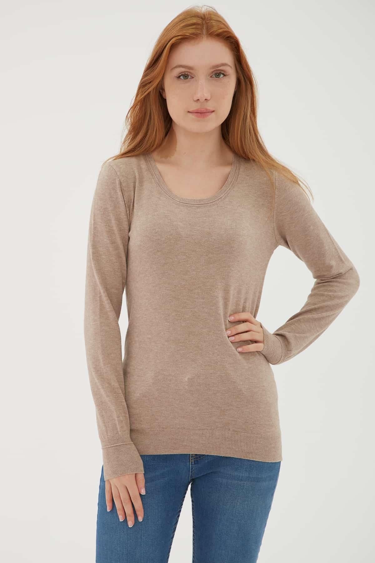 Fashion Friends Kadın Kazak 25K0779K1 Vizon Melanj