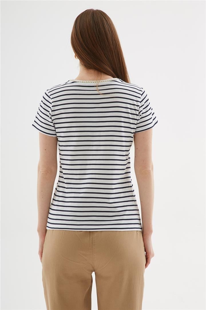 Fashion Friends Kadın T-Shirt 25Y0478K1 Lacivert Çizgili