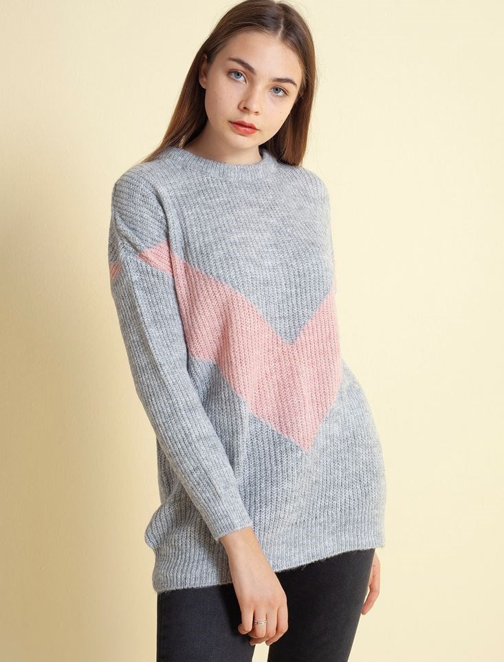 Fashion Friends Kadın Kazak 9K0442B1 Gri Melanj / Grey Melange