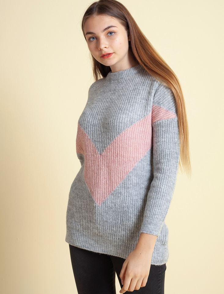 Fashion Friends Kadın Kazak 9K0442B1 Gri Melanj / Grey Melange