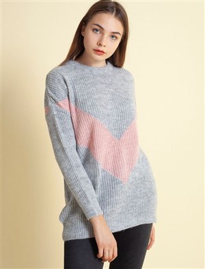Fashion Friends Kadın Kazak 9K0442B1 Gri Melanj / Grey Melange