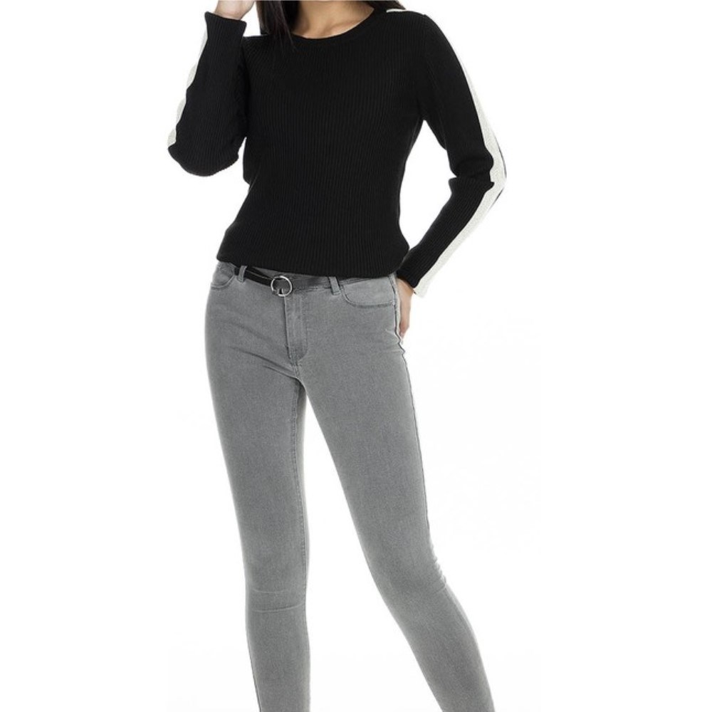 Fashion Friends Kadın Kazak 9K0611B1 Ekru Çizgili / Ecru Striped
