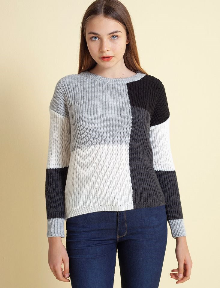 Fashion Friends Kadın Kazak 9K0690B1 Gri Melanj / Grey Melange
