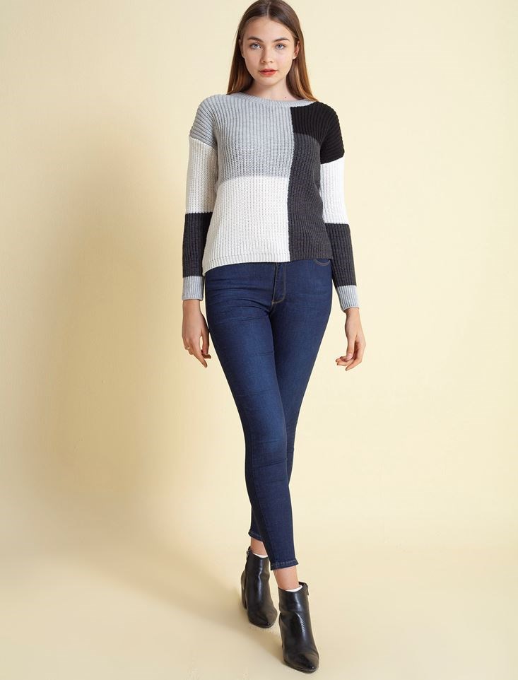 Fashion Friends Kadın Kazak 9K0690B1 Gri Melanj / Grey Melange