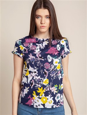 Fashion Friends Kadın T-Shirt 9Y0232B1 Lacivert Desenli / Navy Printed