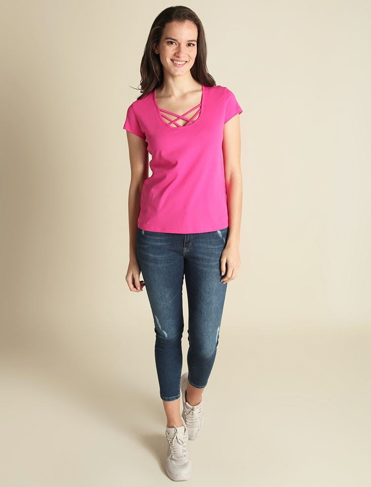Fashion Friends Kadın T-Shirt 9Y0483B1 Fuşya / Fuchsia