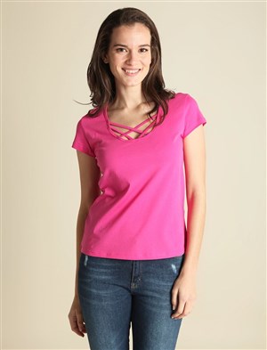 Fashion Friends Kadın T-Shirt 9Y0483B1 Fuşya / Fuchsia