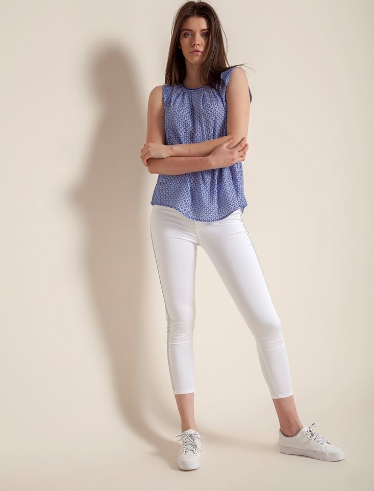 Fashion Friends Kadın Bluz 9Y0988B1 Mavi Desenli
