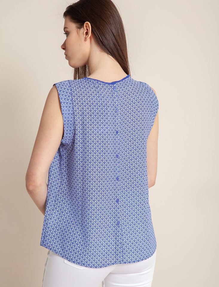 Fashion Friends Kadın Bluz 9Y0988B1 Mavi Desenli