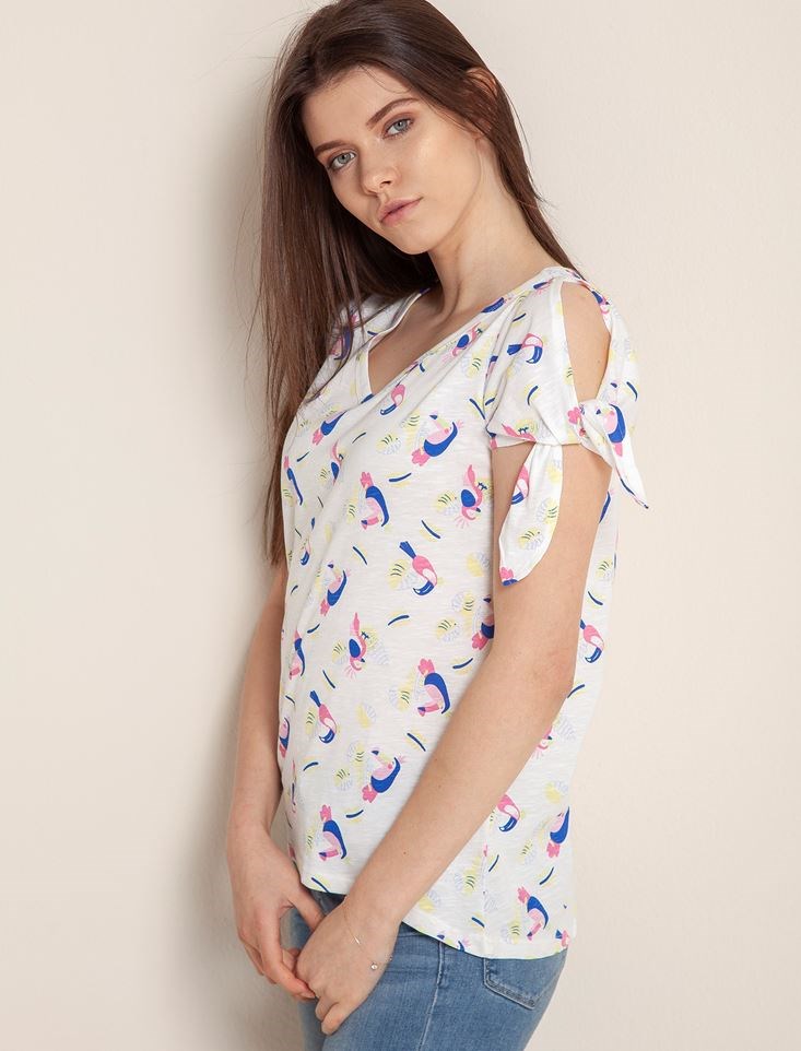 Fashion Friends Kadın T-Shirt 9Y1543B1 Ekru Desenli / Ecru Printed
