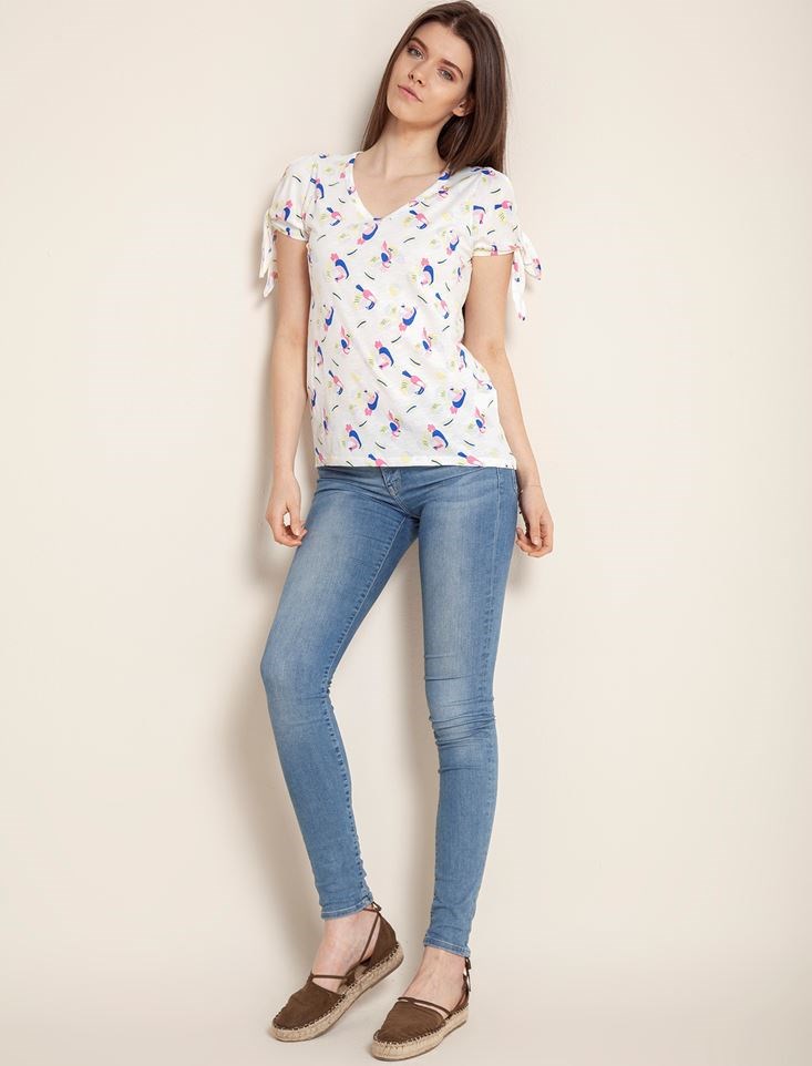 Fashion Friends Kadın T-Shirt 9Y1543B1 Ekru Desenli / Ecru Printed