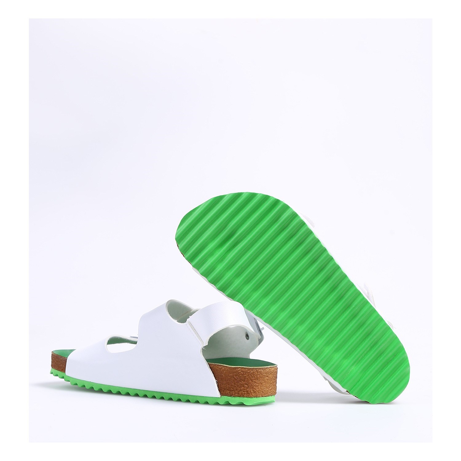 Benetton Kadın Sandalet BN-1222 292-Beyaz-Yesil
