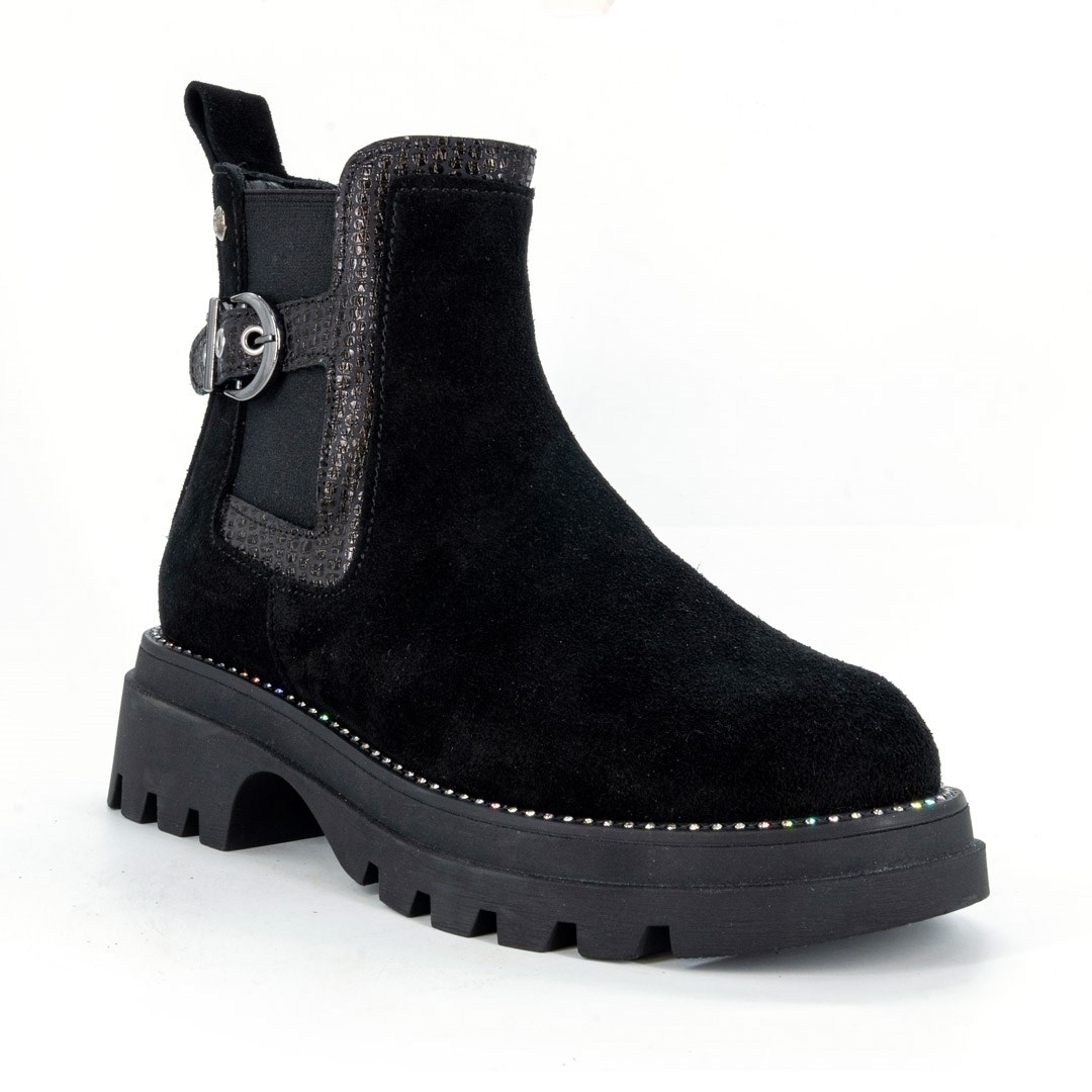 Mammamia Kadın Bot D25KB-4185 Siyah Süet/Kroko Krstl Siyah